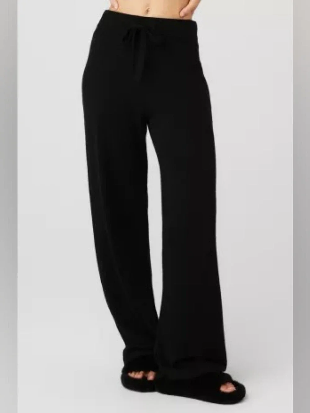 Alo Yoga Cashmere Jet Set Wide Leg Pant in Black sz MEDIUM
